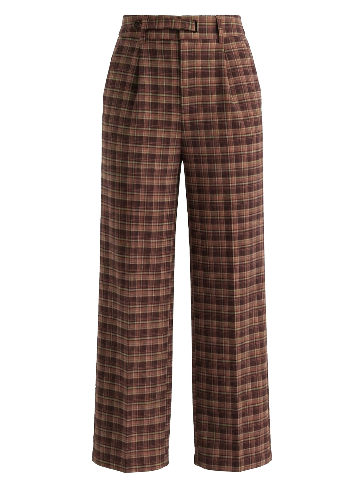 DARING DIVA Women's Plaid Vintage Wide Leg Trousers for Work Large Red