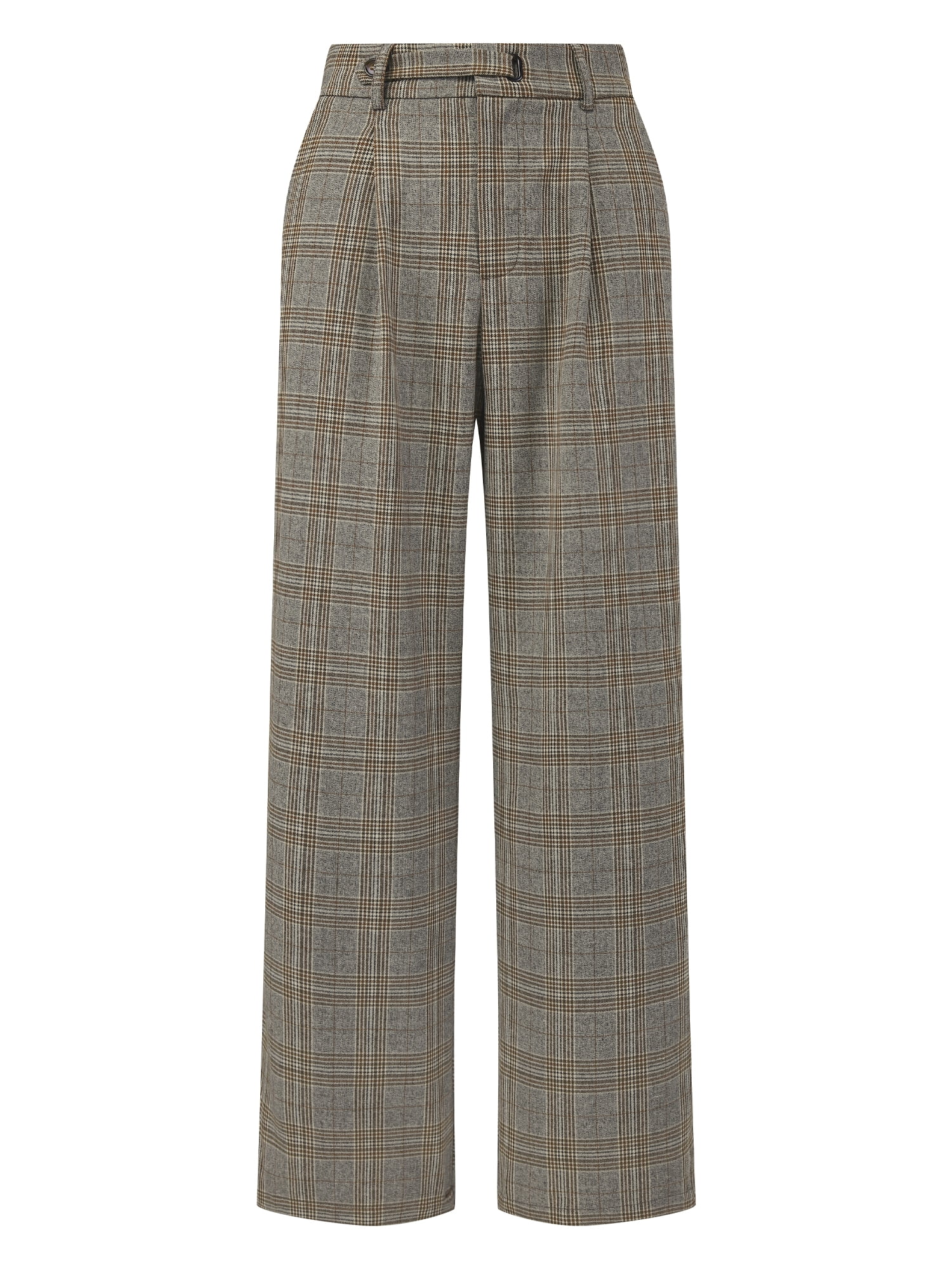 DARING DIVA Women's Plaid Vintage Wide Leg Trousers for Work Medium Grey Brown