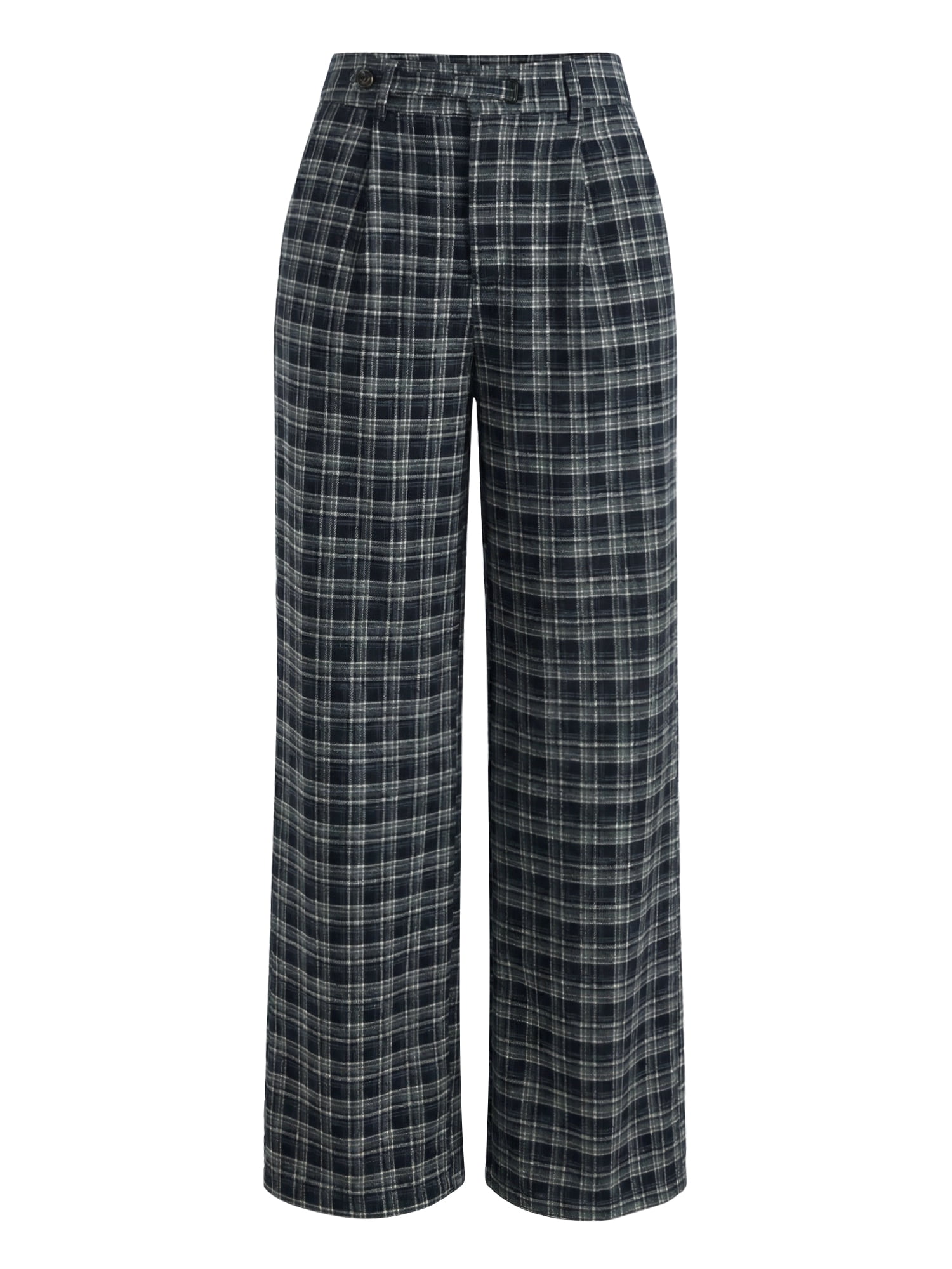 DARING DIVA Women's Plaid Vintage Wide Leg Trousers for Work XX-Large Dark Blue