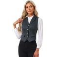 thumbnail image 1 of DARING DIVA Women's Plaid Waistcoat Notched Lapel Collar Vintage Vest M Grey Blue, 1 of 6
