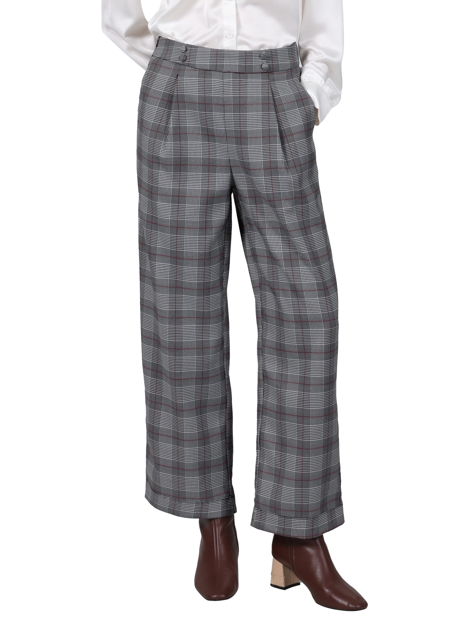 DARING DIVA Women's Plaid Work Pant High Waist Houndstooth Trousers XL Black
