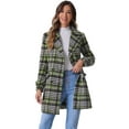 thumbnail image 1 of DARING DIVA Women's Plaids Double Breasted Notched Lapel Trench Coat Light Green M, 1 of 6