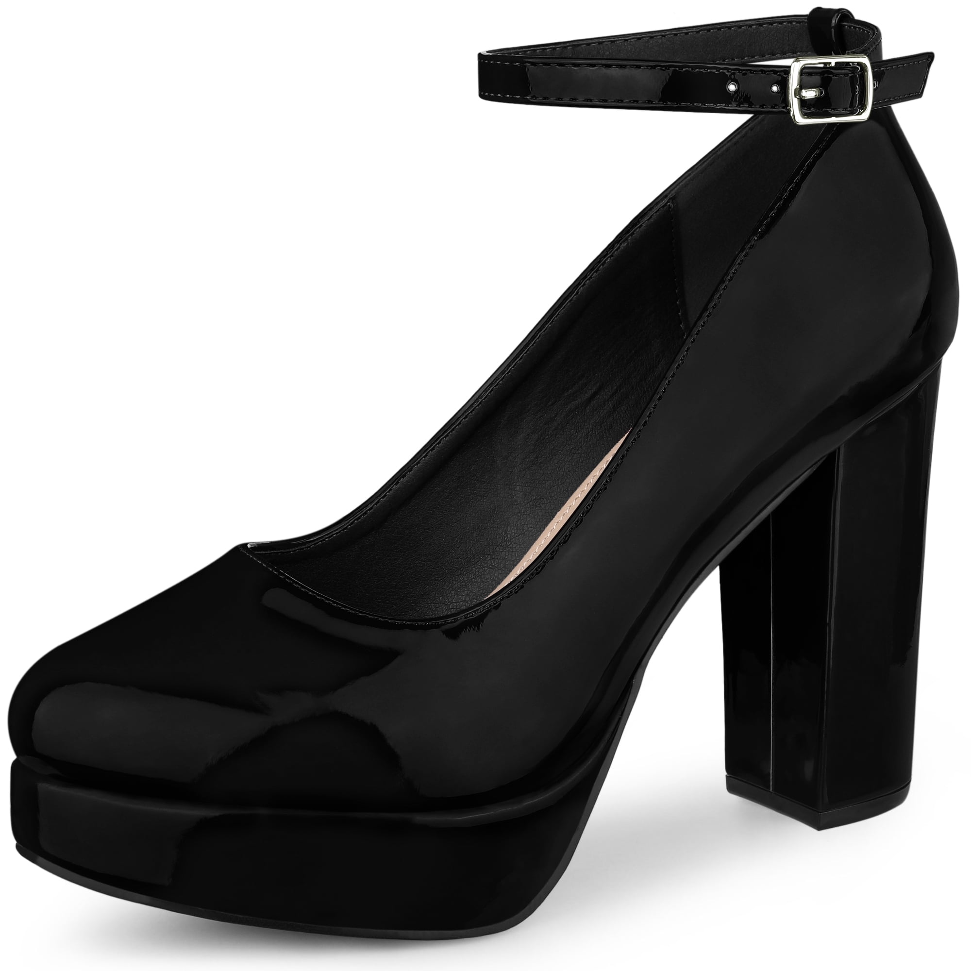 DARING DIVA Women's Platform Ankle Strap Chunky Heel Mary Janes Pumps Black 7
