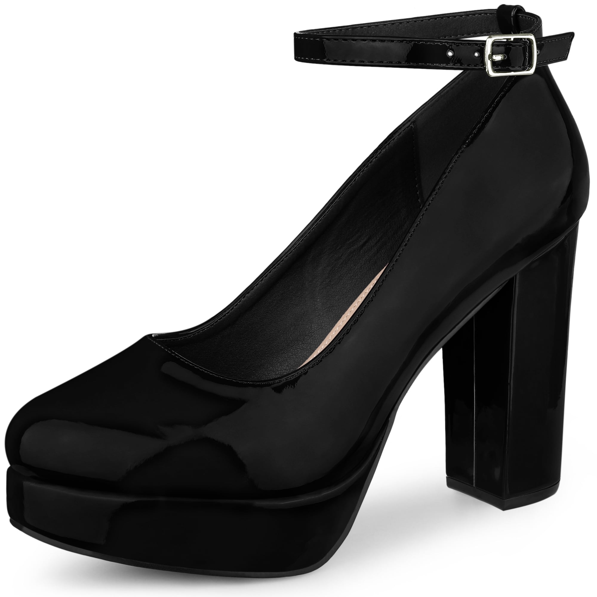 DARING DIVA Women's Platform Ankle Strap Chunky Heel Mary Janes Pumps Black 8
