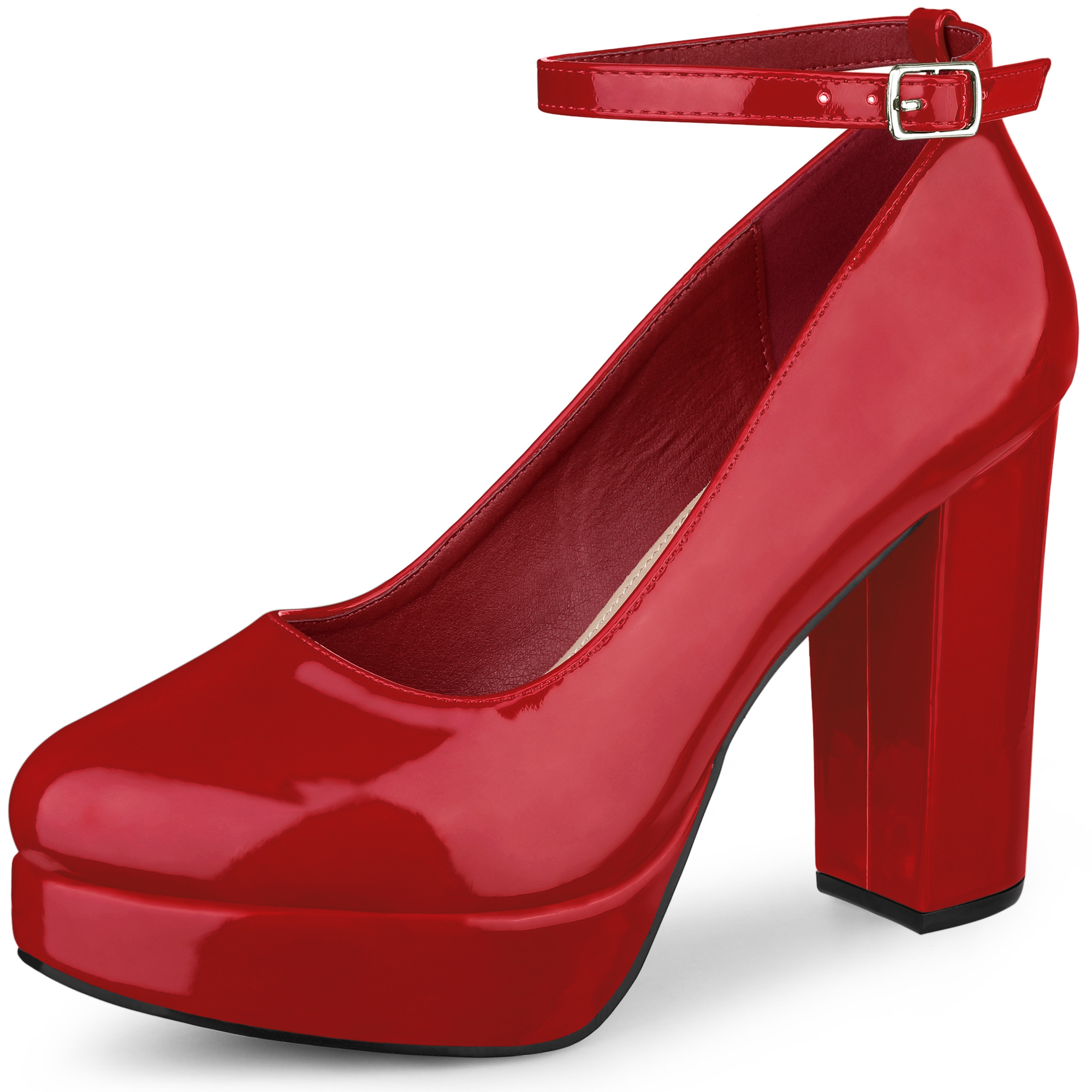 DARING DIVA Women's Platform Ankle Strap Chunky Heel Mary Janes Pumps Red 8