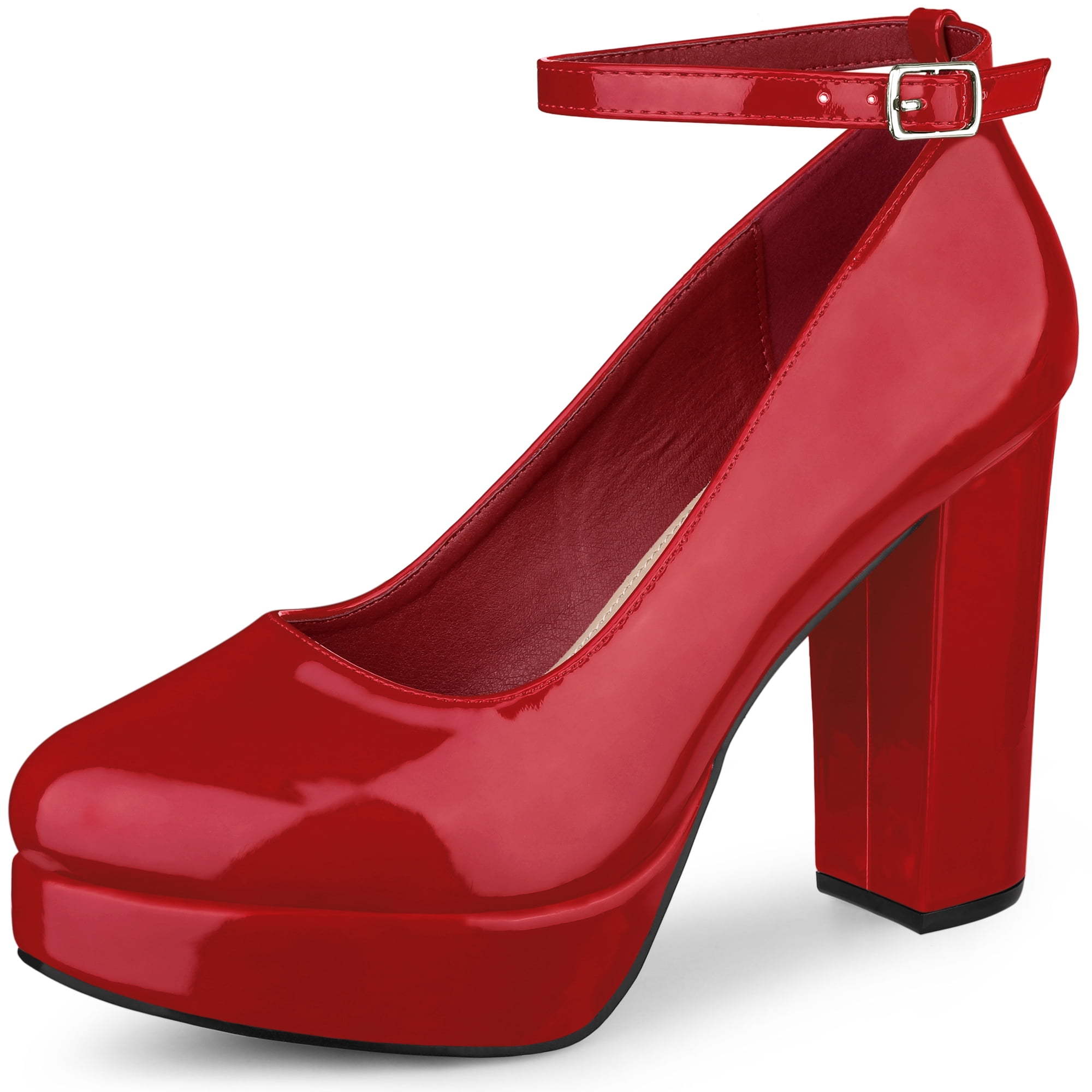 DARING DIVA Women's Platform Ankle Strap Chunky Heel Mary Janes Pumps Red 9