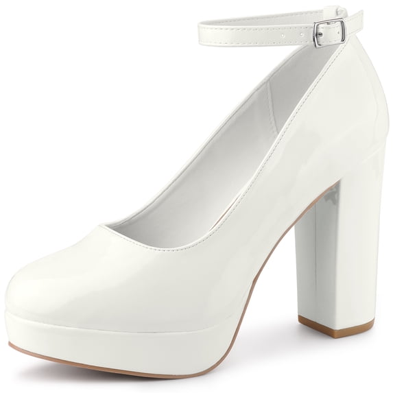 DARING DIVA Women's Platform Ankle Strap Chunky Heel Mary Janes Pumps White 10