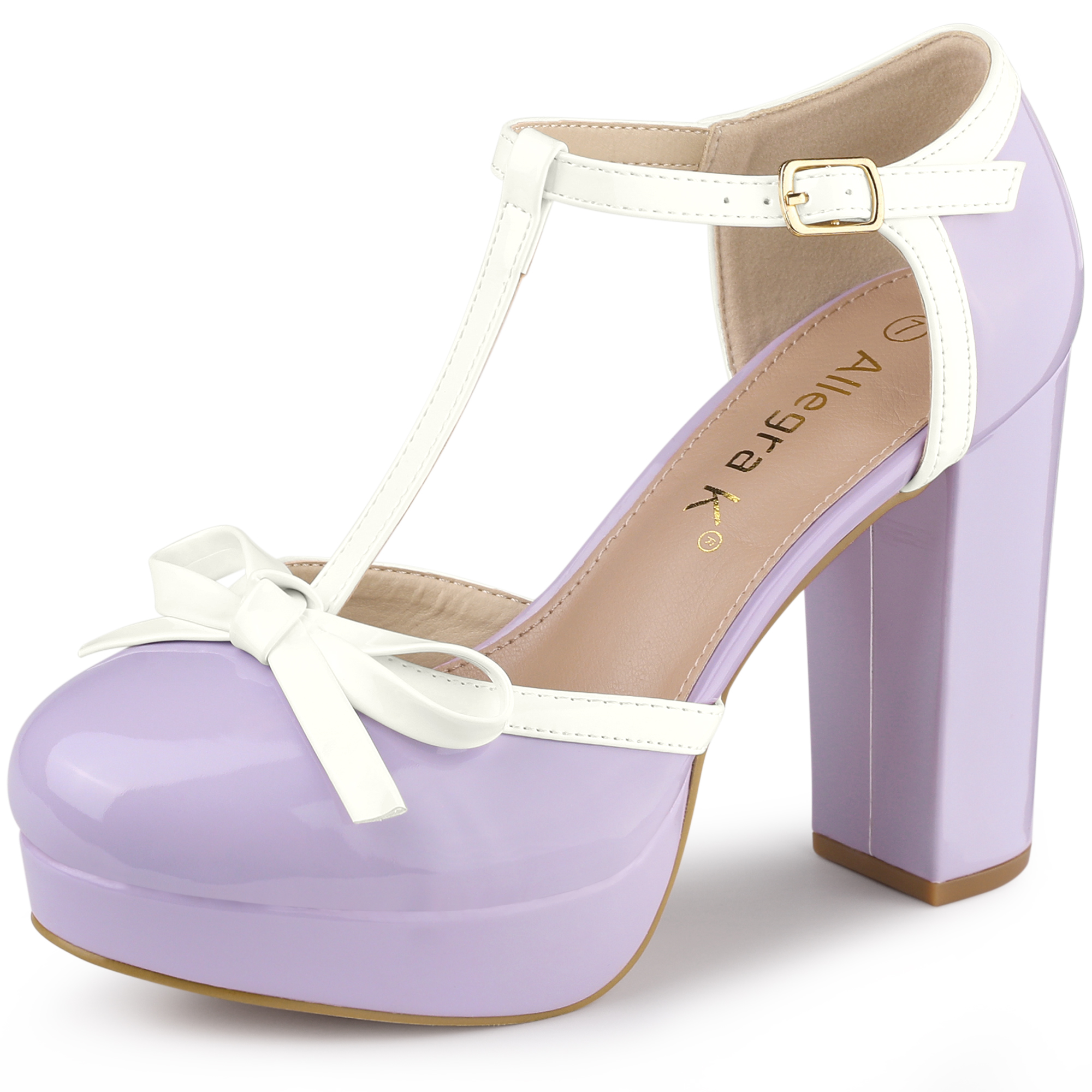 Unique Bargains Women's Platform Bow T Strap Round Toe Pumps Purple 8