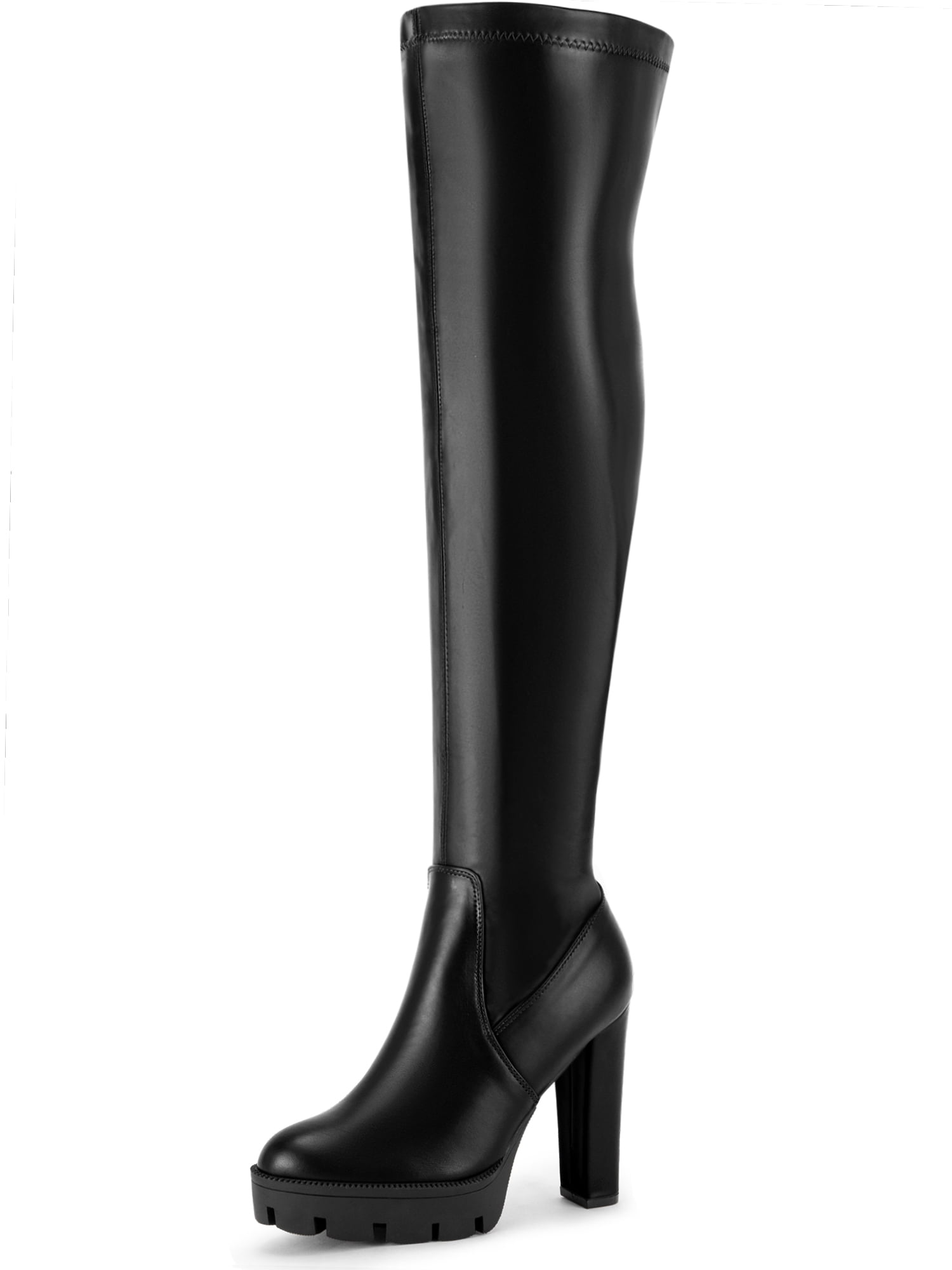 DARING DIVA Women's Platform Chunky Heels Over the Knee High Boots Black 9