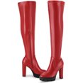 thumbnail image 1 of DARING DIVA Women's Platform Chunky Heels Over the Knee High Boots Red 7, 1 of 5