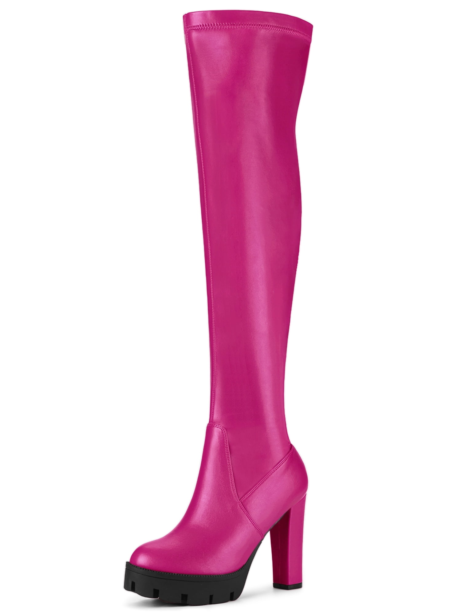 DARING DIVA Women's Platform Heels Block Heel Over-knee-high Boots Hot Pink 8