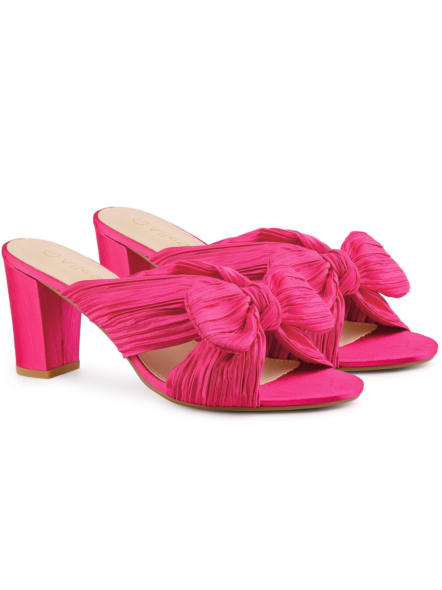 DARING DIVA Women's Pleated Bow Heels Slip on Chunky Heel Slouches Hot Pink 7