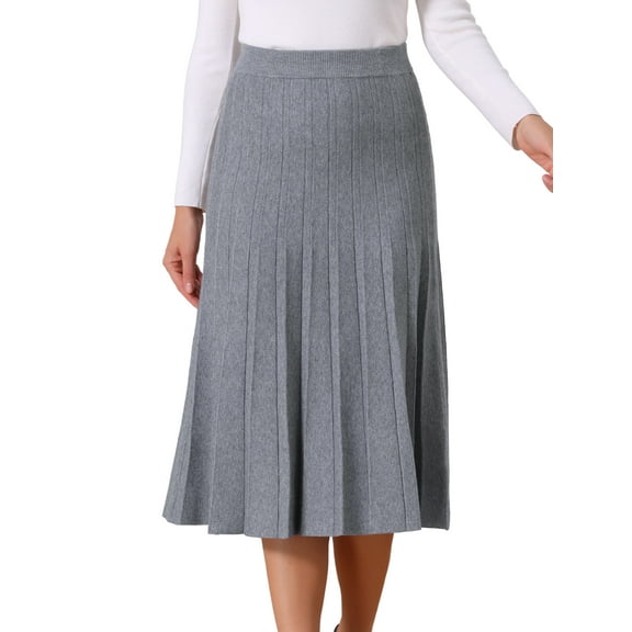 DARING DIVA Women's Pleated High Waist Stretchy A Line Knit Midi Skirt XL Light Grey