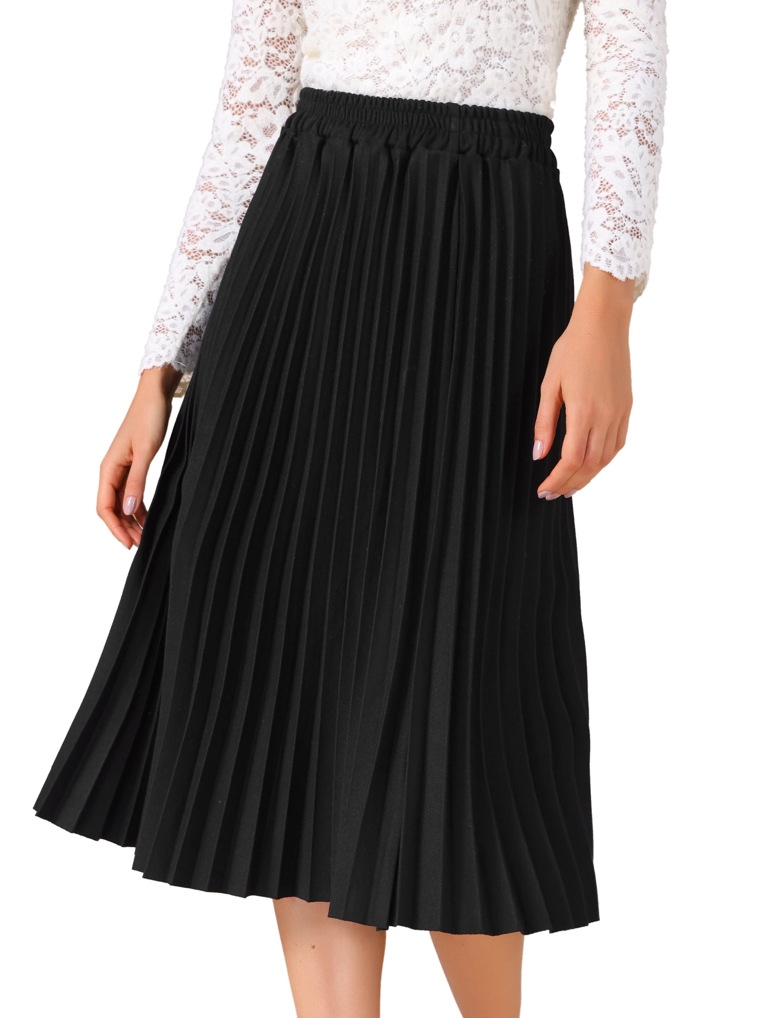 DARING DIVA Women's Pleated Midi Elastic A-Line Swing Flowy Long Skirts X-Large Black