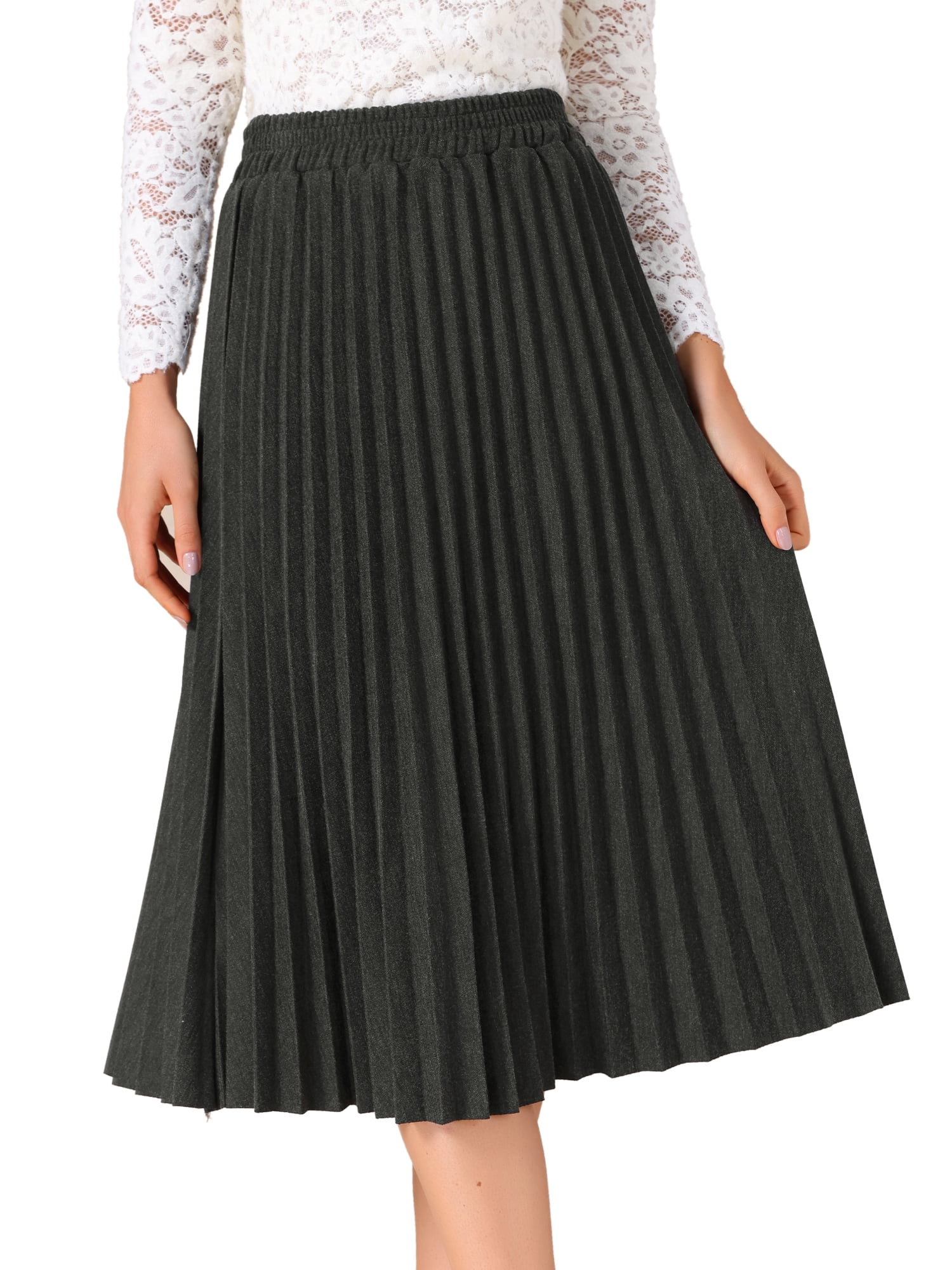 DARING DIVA Women's Pleated Midi Elastic A-Line Swing Flowy Long Skirts XX-Large Dark Grey