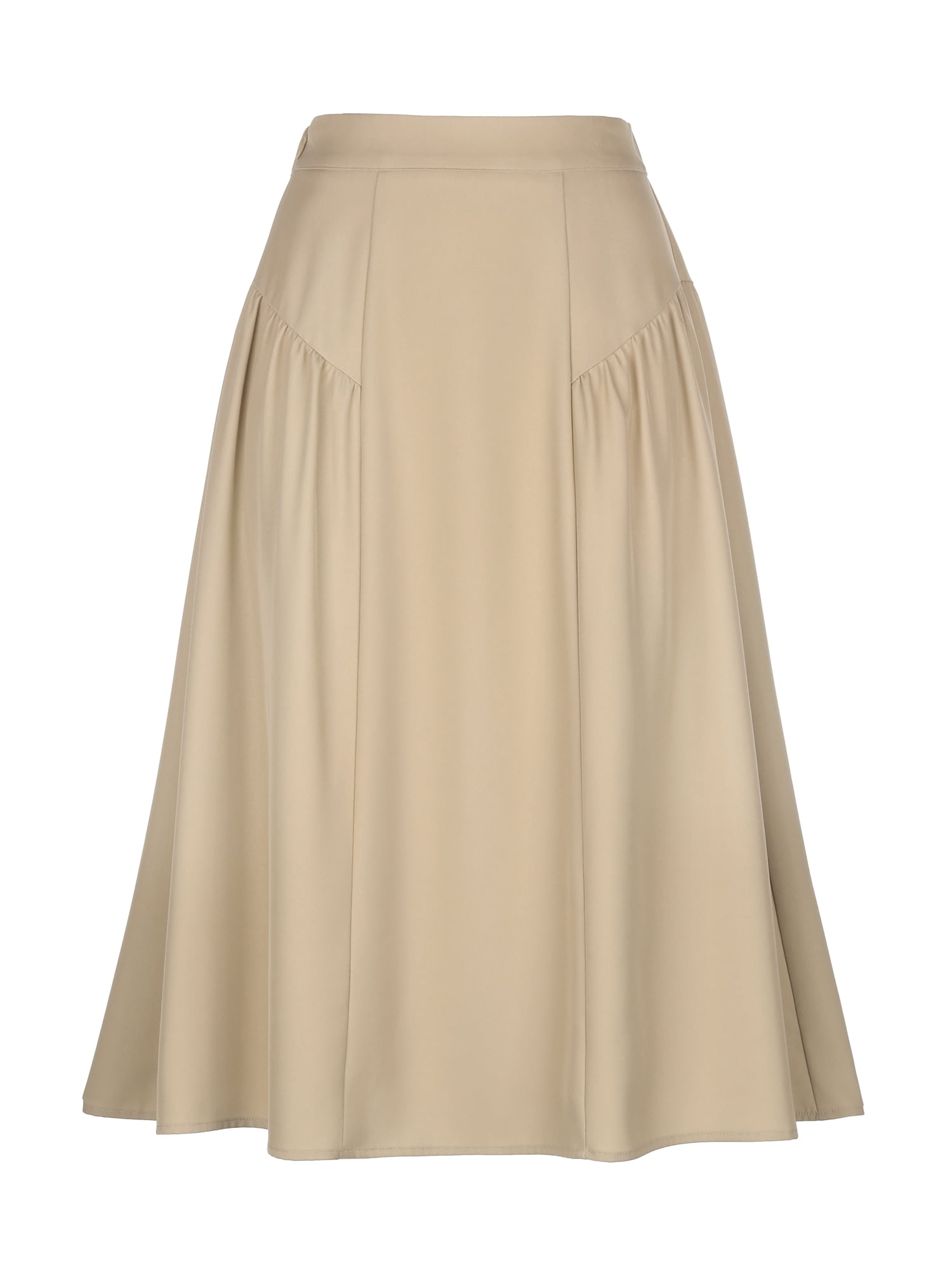 DARING DIVA Women's Elastic High Waisted Pleated A Line Midi Skirt Small Khaki