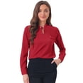 thumbnail image 1 of DARING DIVA Women's Pleated Mock Neck Pearl Decor Work Blouses XS Burgundy, 1 of 6