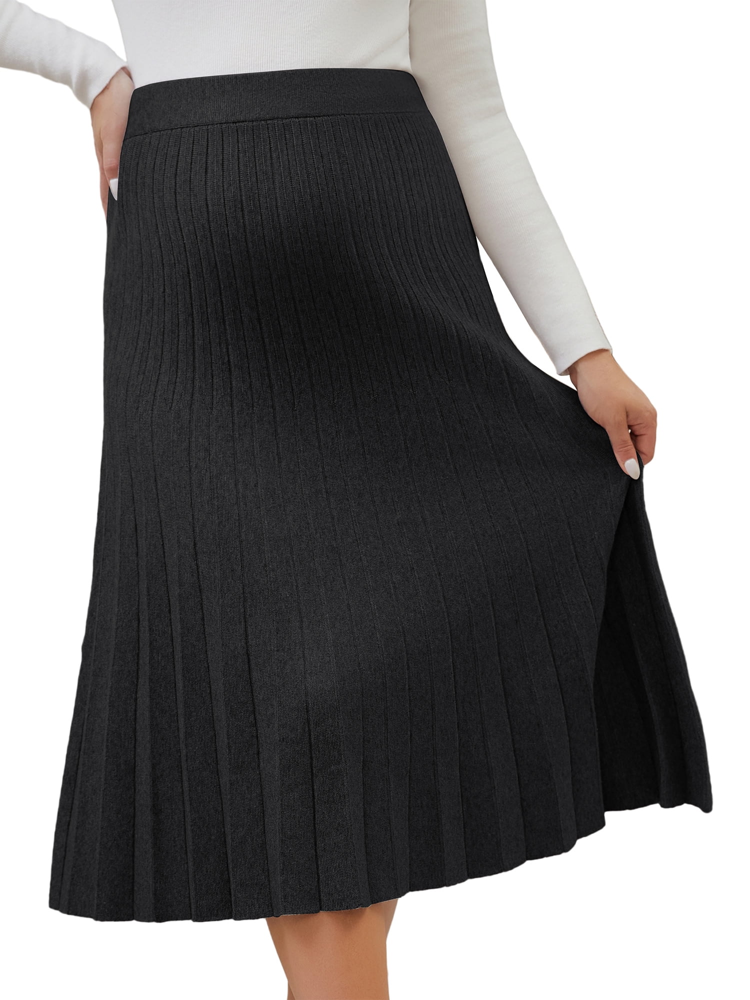 DARING DIVA Women's Pleated Skirt High Waist Pregnancy Midi A Line Work Skirts 2XL Black
