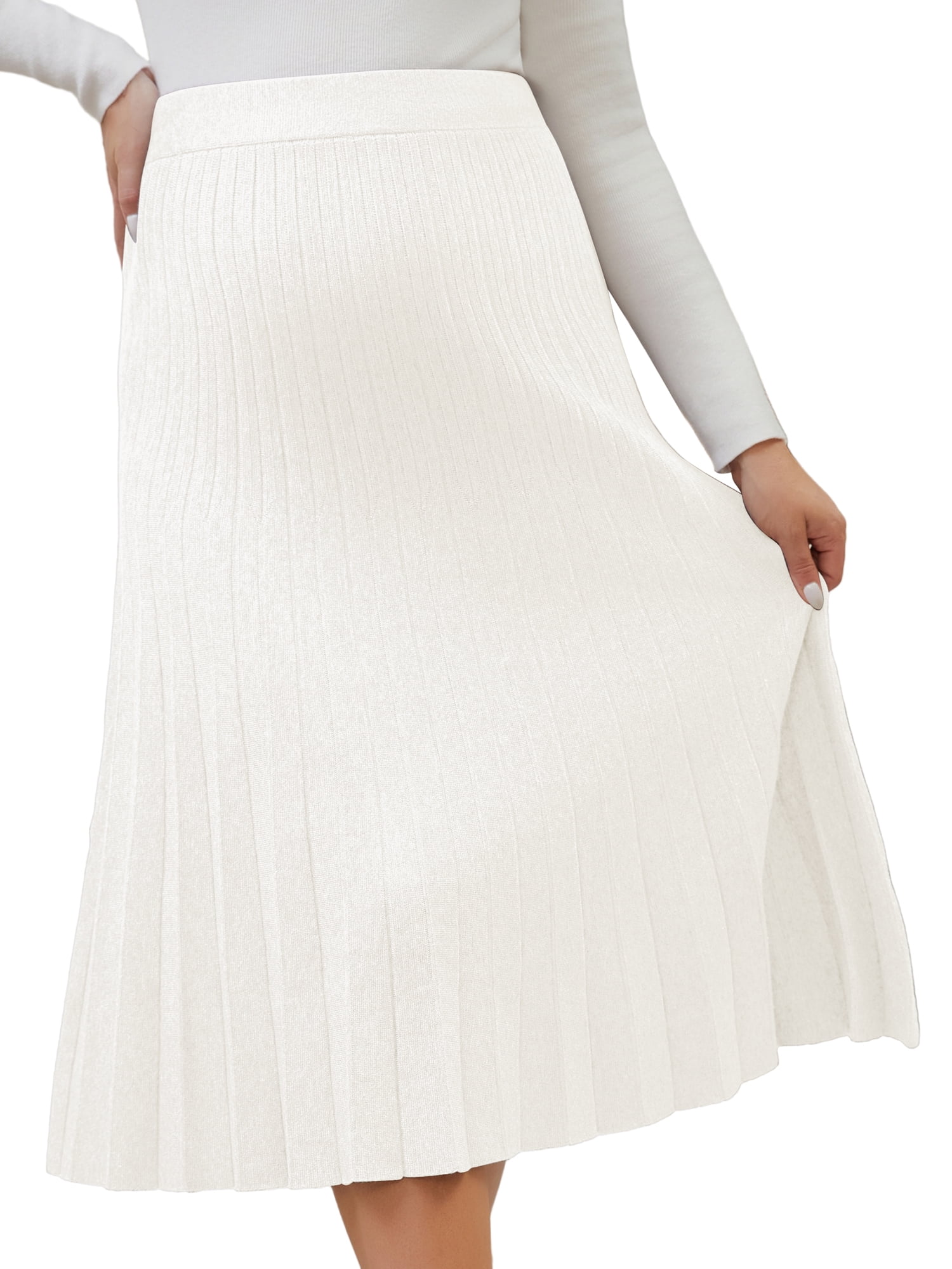 DARING DIVA Women's Pleated Skirt High Waist Pregnancy Midi A Line Work Skirts XL White