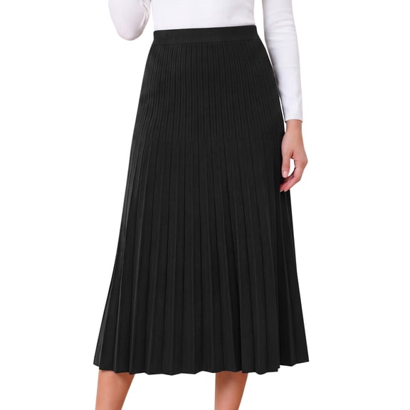 DARING DIVA Women's Pleated Skirts Elastic Stretchy A Line Midi Skirt S Black