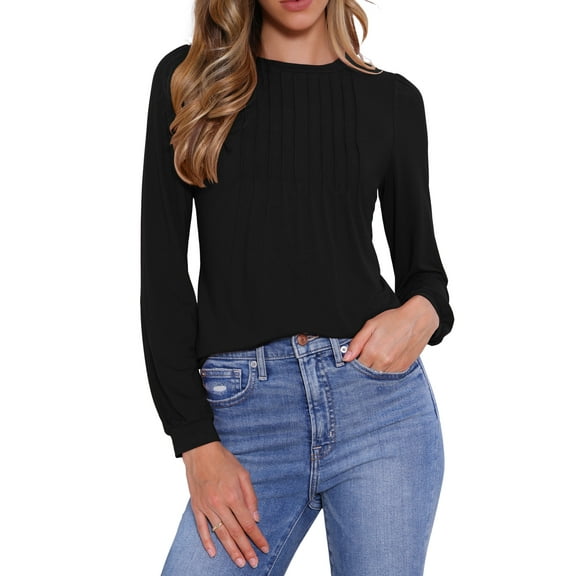 DARING DIVA Women's Pleated Trim Casual Long Sleeve Top L Black