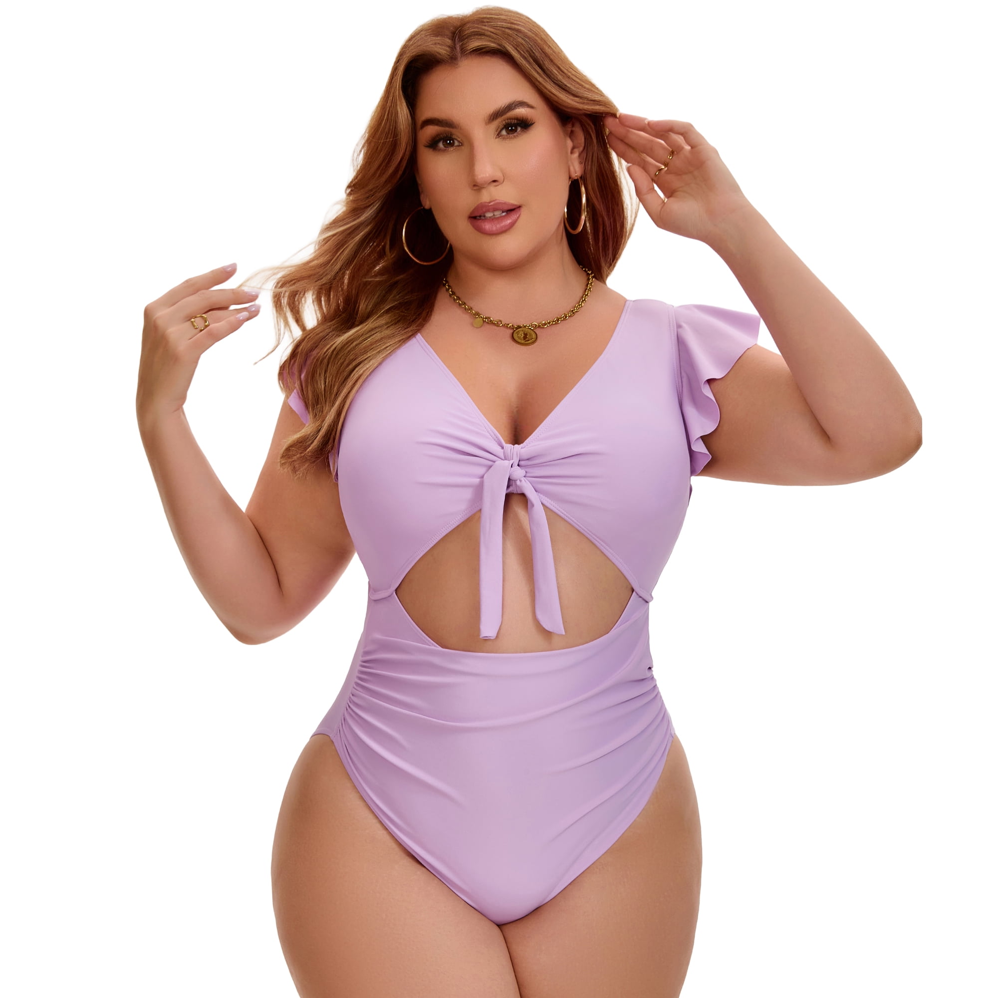DARING DIVA Women's Plus 1 Piece Bikini Bathing Cut Out Suit 4X Purple