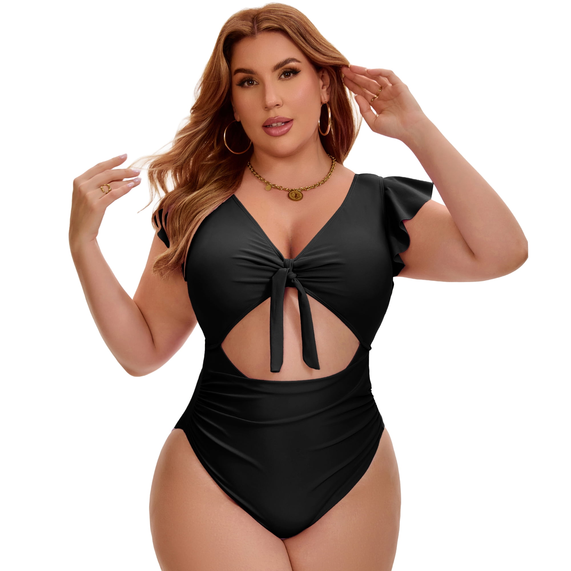 DARING DIVA Women's Plus 1 Piece Bikini Bathing Cut Out Suit L Black