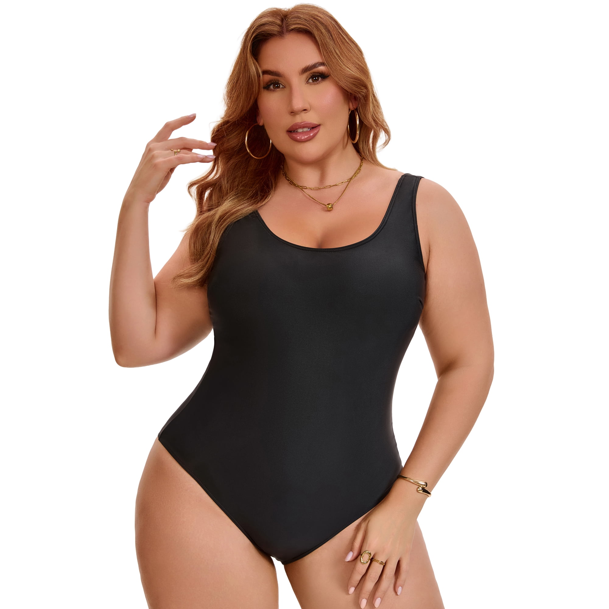 DARING DIVA Women's Plus 1 Piece Patterns Push Up Swimsuit L Black