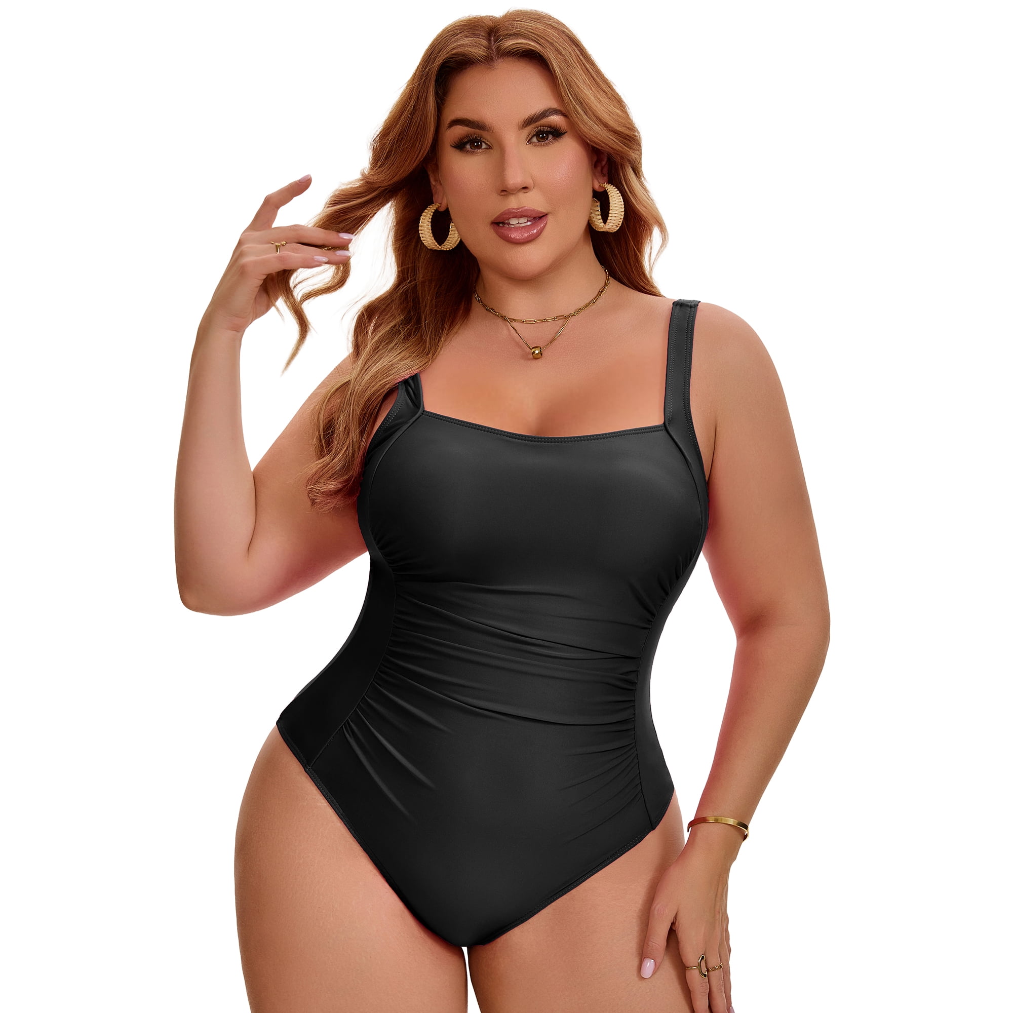 DARING DIVA Women's Plus 1 Piece Push Up Tummy Control Swimsuit 1X Black