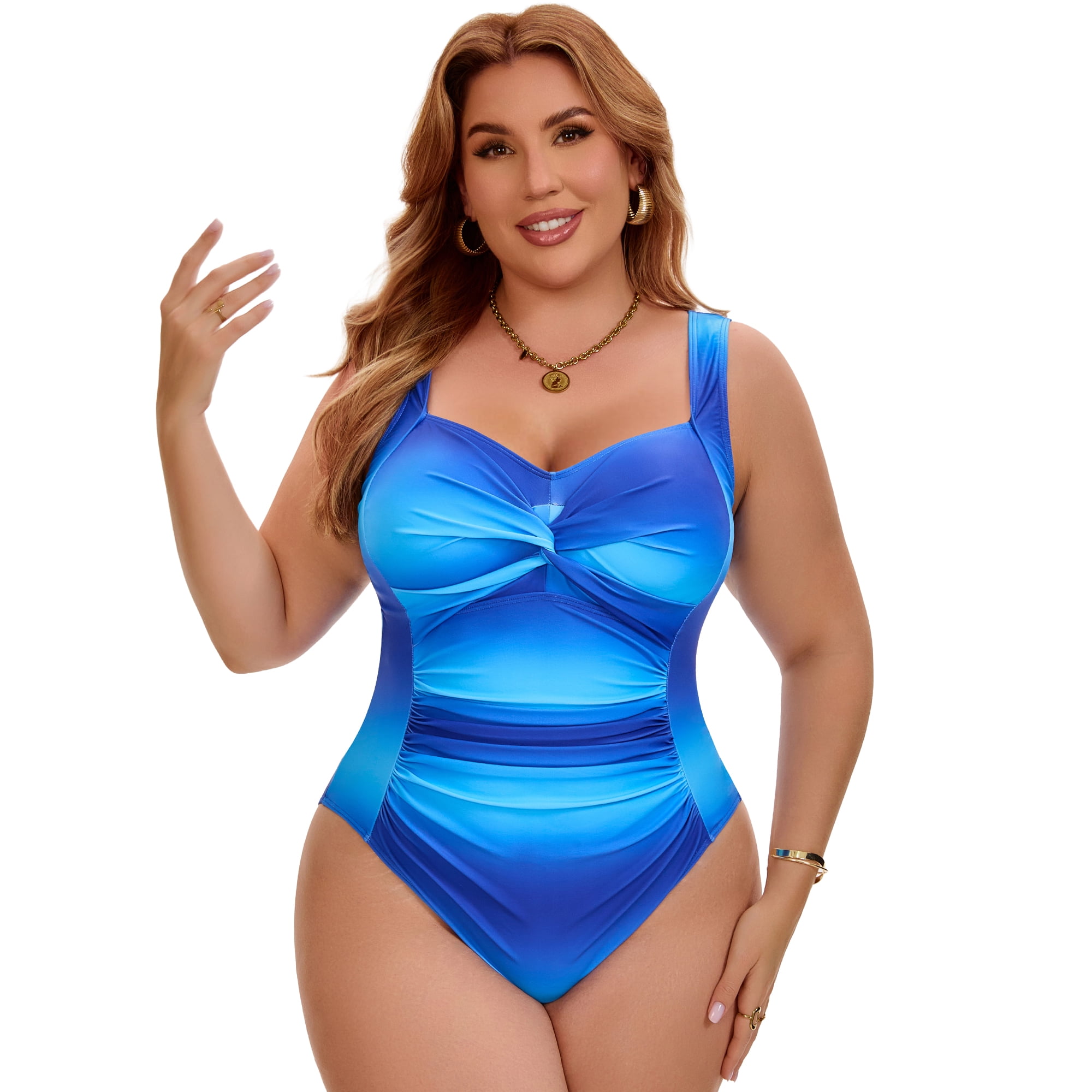 DARING DIVA Women's Plus 1 Piece Push Up Tummy Control Swimsuits 3X Royal Blue