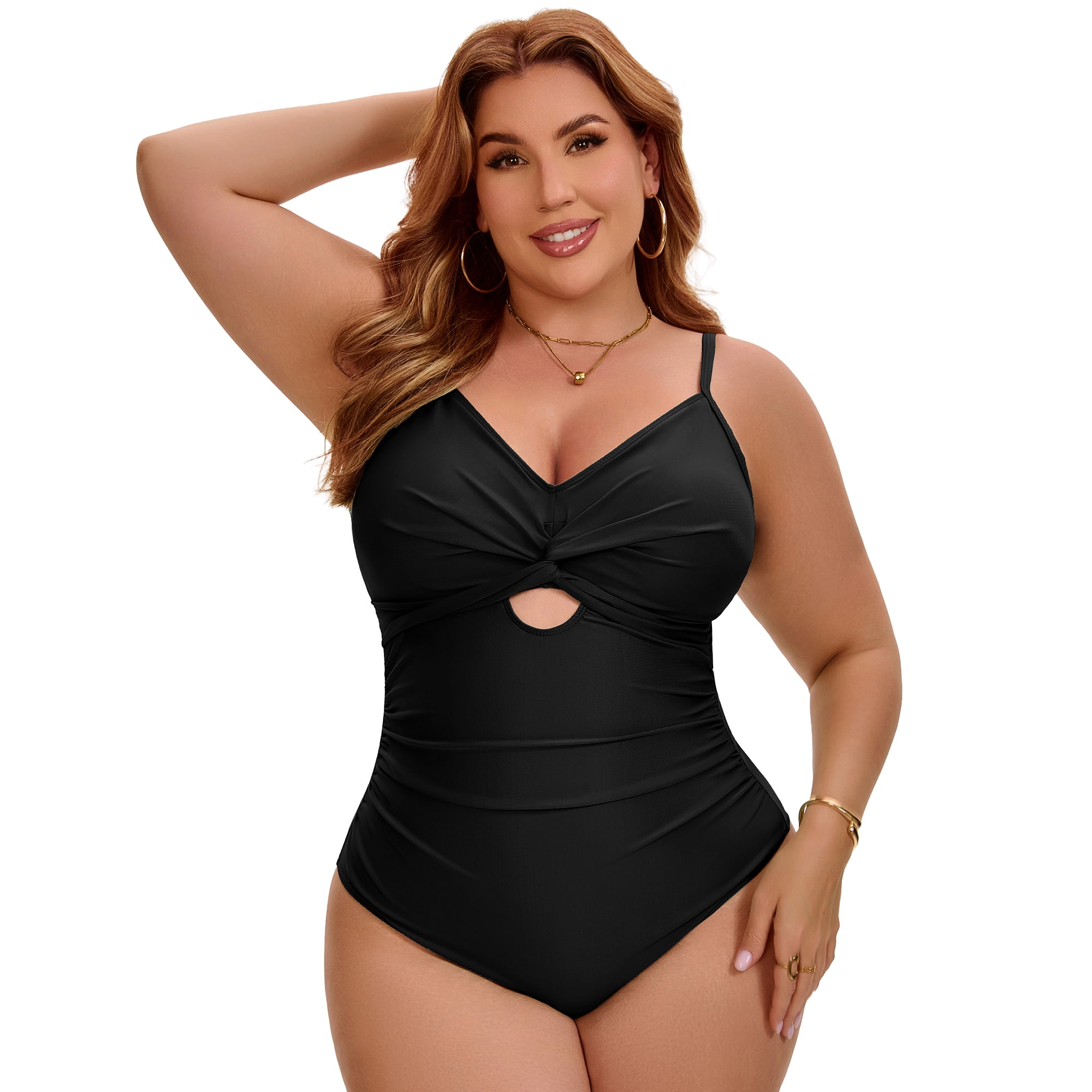 DARING DIVA Women's Plus 1 Piece Tummy Control Cutout High Swimsuit 2X Black