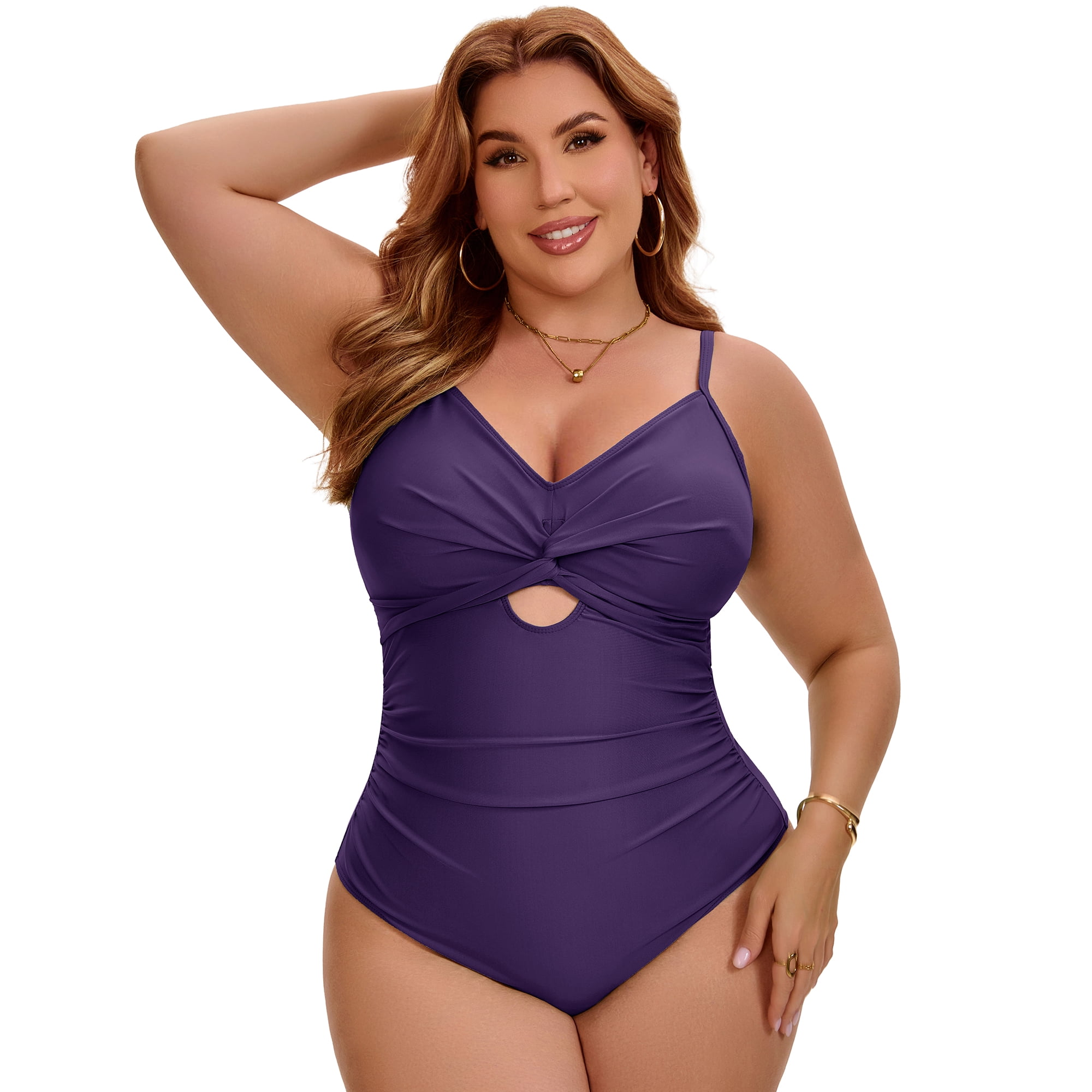 DARING DIVA Women's Plus 1 Piece Tummy Control Cutout High Swimsuit 5X Purple