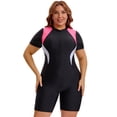 thumbnail image 1 of DARING DIVA Women's Plus 1pc Bathing Suit with Short Sleeves and Zipper 1X Pink, 1 of 7