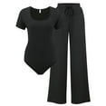 thumbnail image 1 of DARING DIVA Women's Plus 2 Pcs Short Set Bodysuit Top Wide Leg Pants 1X Black, 1 of 6