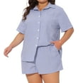 thumbnail image 1 of DARING DIVA Women's Plus 2 Pcs Striped Button Down Outfit Short Sets 1X Blue and White, 1 of 6