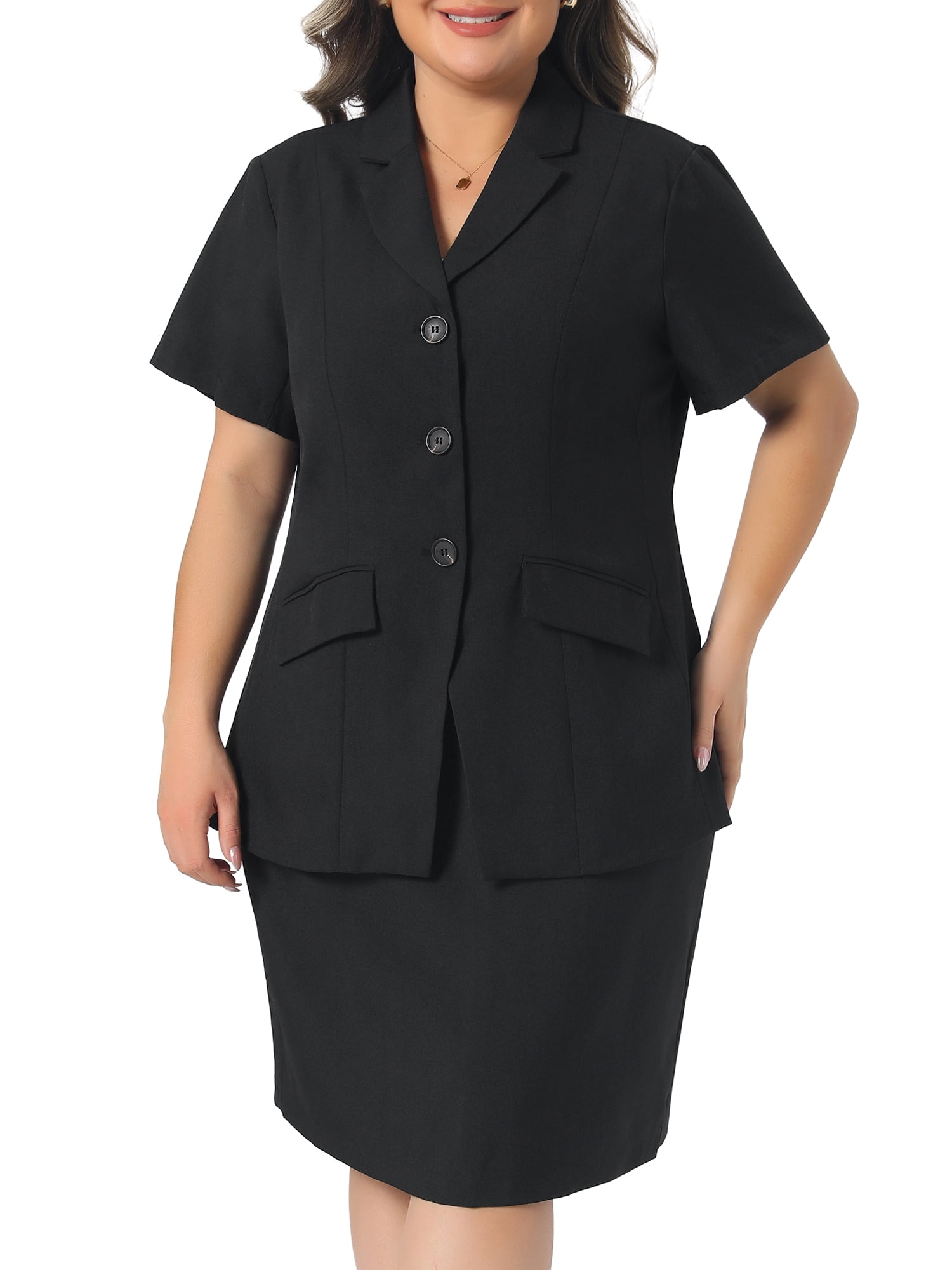 DARING DIVA Women's Plus 2 Piece Skirt Suit Set Formal Blazer Skirt 1X Black