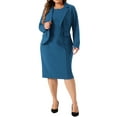 thumbnail image 1 of DARING DIVA Women's Plus 2 Pieces Dress Suits Blazers and Sleeveless Dress Lake Blue 2X, 1 of 6