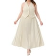 thumbnail image 1 of DARING DIVA Women's Plus 2 Pieces Halter Top Pleated Maxi Skirt Set Beige 1X, 1 of 6