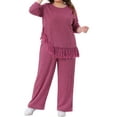 thumbnail image 1 of DARING DIVA Women's Plus 2 Pieces Lounge Set Crew Neck Long Sleeve Rose Red 1X, 1 of 6