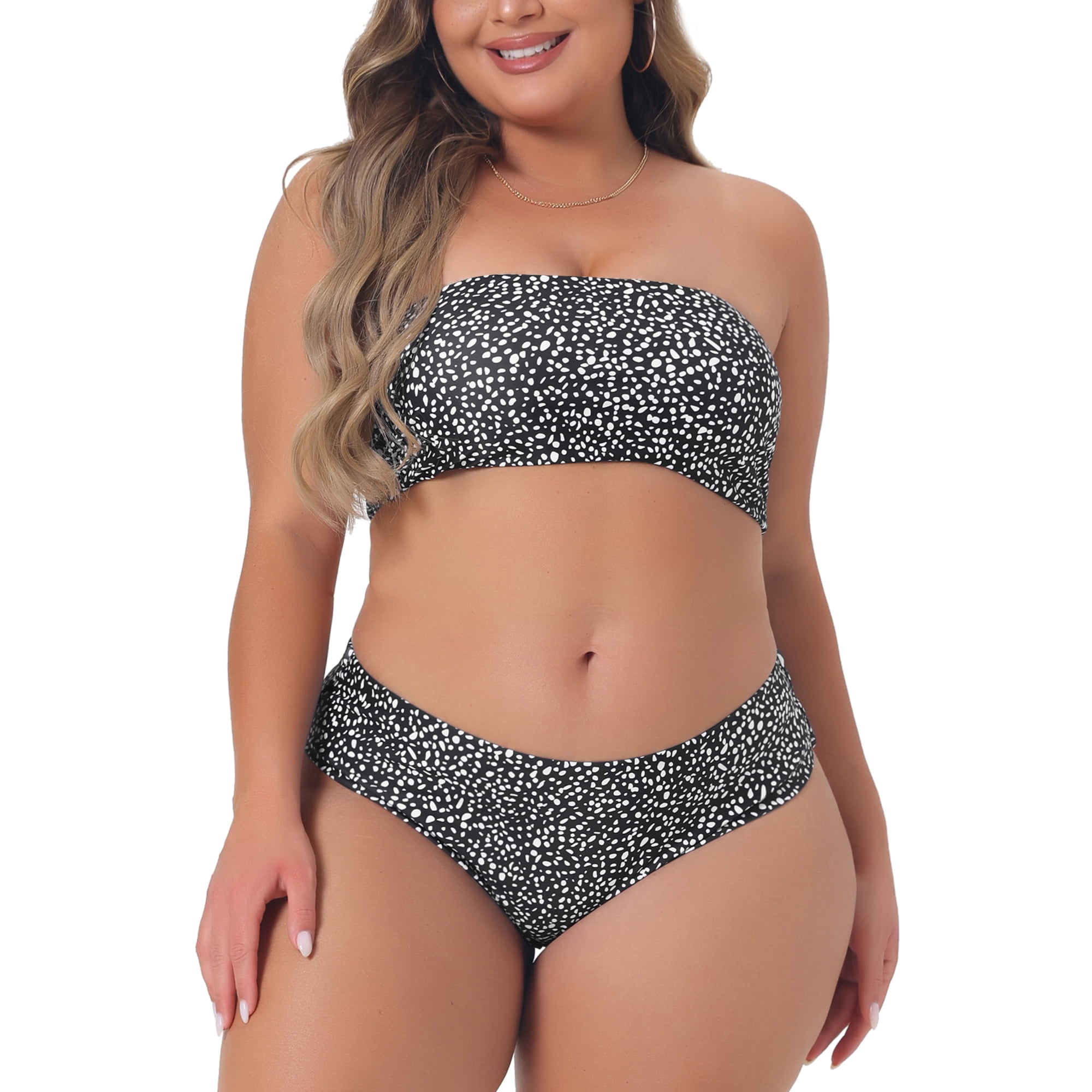 DARING DIVA Women's Plus 2pcs Bandeau Bikini High Waist Bathing Suit 2X Black