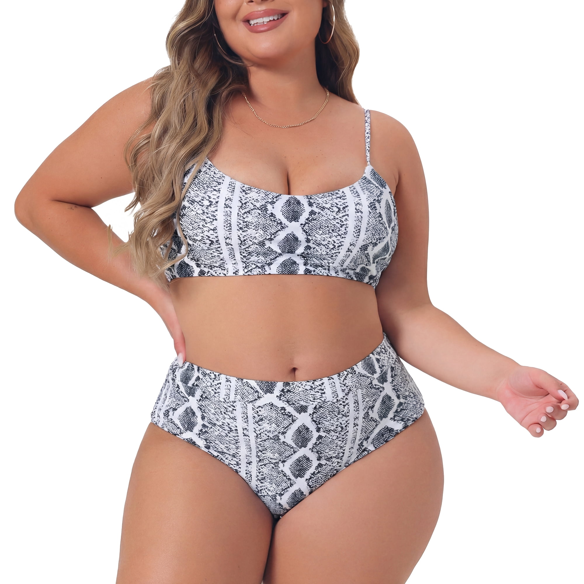 DARING DIVA Women's Plus 2pcs Bikini Set High Waisted Swimwear L Grey
