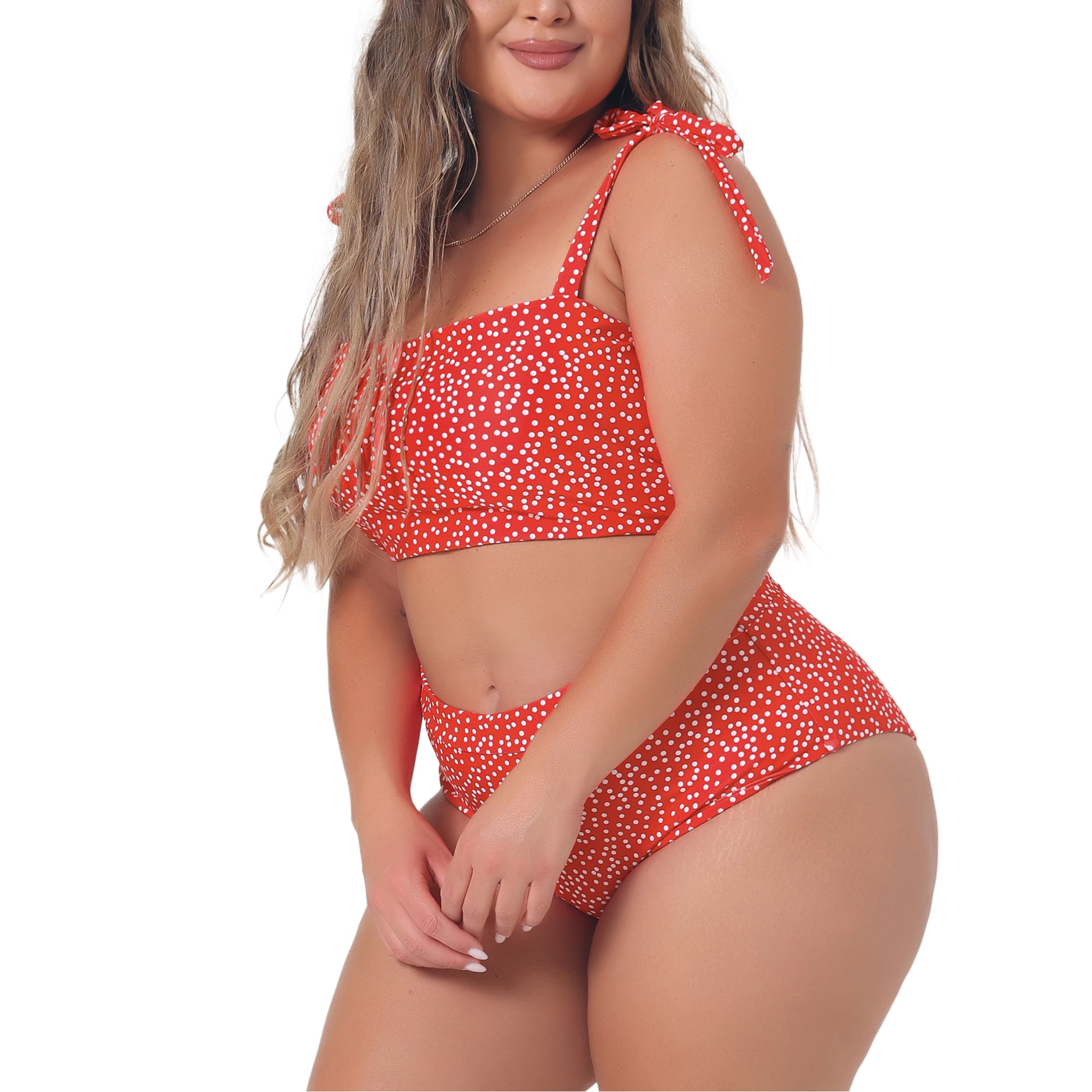 DARING DIVA Women's Plus 2pcs Polka Dots Bikini Bandeau Suits 3X Red