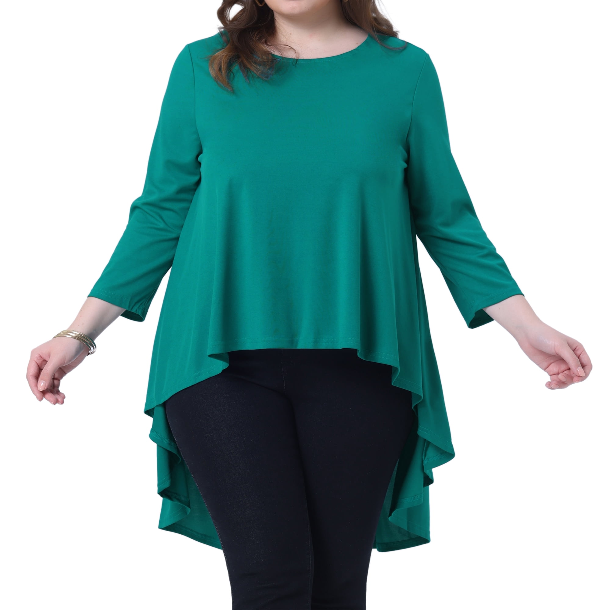 DARING DIVA Women's Plus 3/4 Sleeve High Low Top Casual Blouse Tunic Shirt 2X Green
