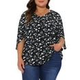 thumbnail image 1 of DARING DIVA Women's Plus 3/4 Sleeve V Neck Chiffon Work Blouse 2X Black, 1 of 6