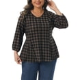 thumbnail image 1 of DARING DIVA Women's Plus 3/4 Sleeve V Neck Tunic with Decorative Buttons 4X Dark Brown, 1 of 6