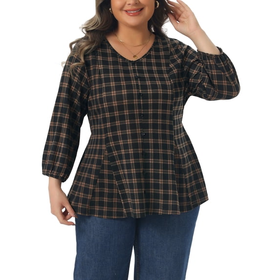 DARING DIVA Women's Plus 3/4 Sleeve V Neck Tunic with Decorative Buttons 4X Dark Brown