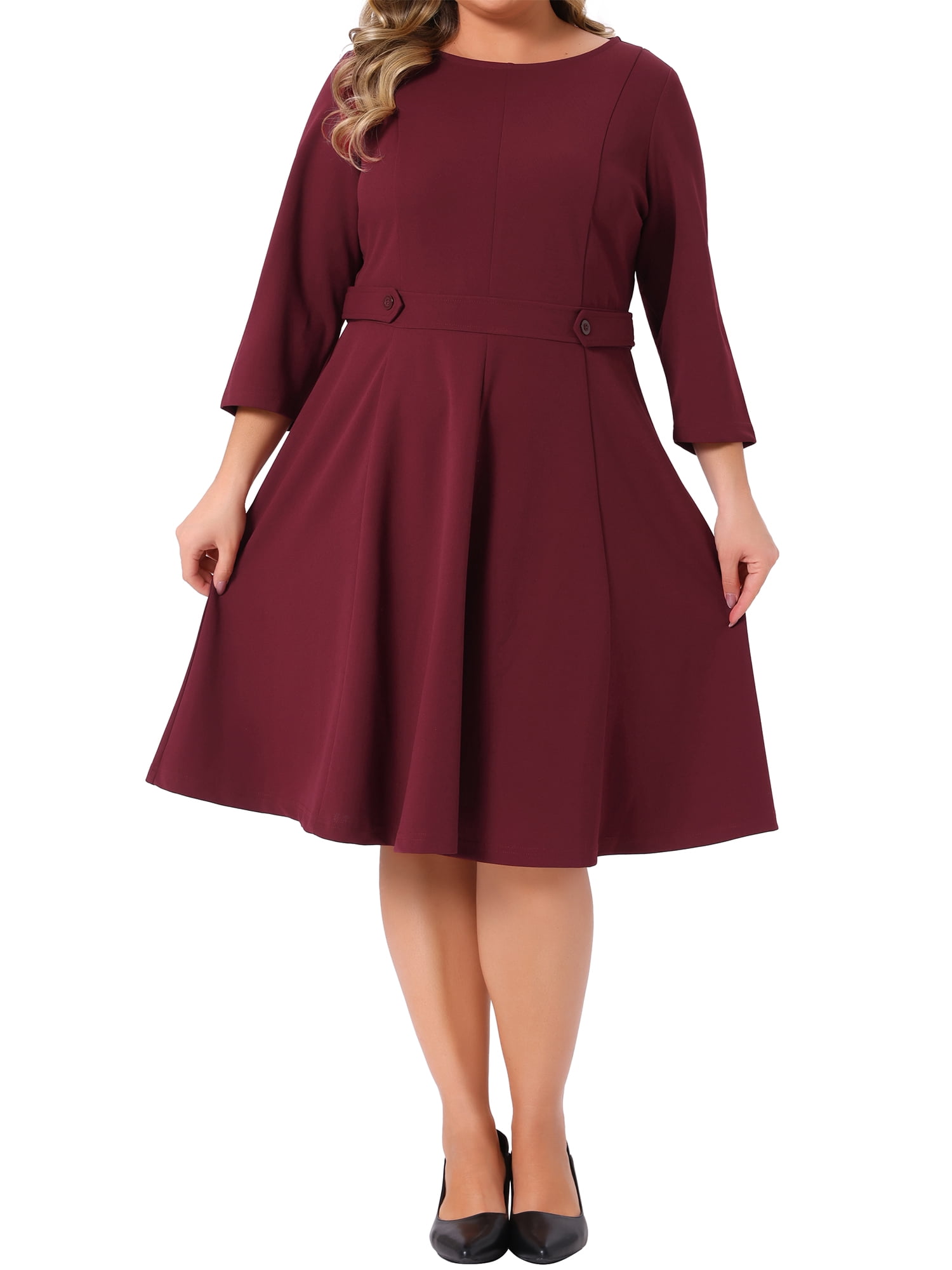 DARING DIVA Women's Plus 3/4 Sleeve Vintage Cocktail Dress 4X Burgundy