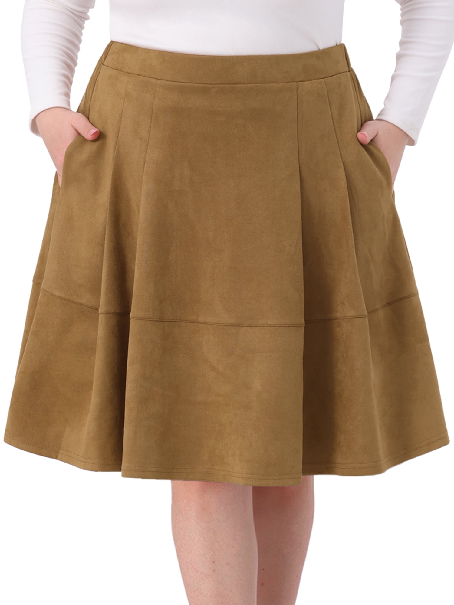DARING DIVA Women's Plus A Line with Pockets Elastic Midi Skirts 4X Brown