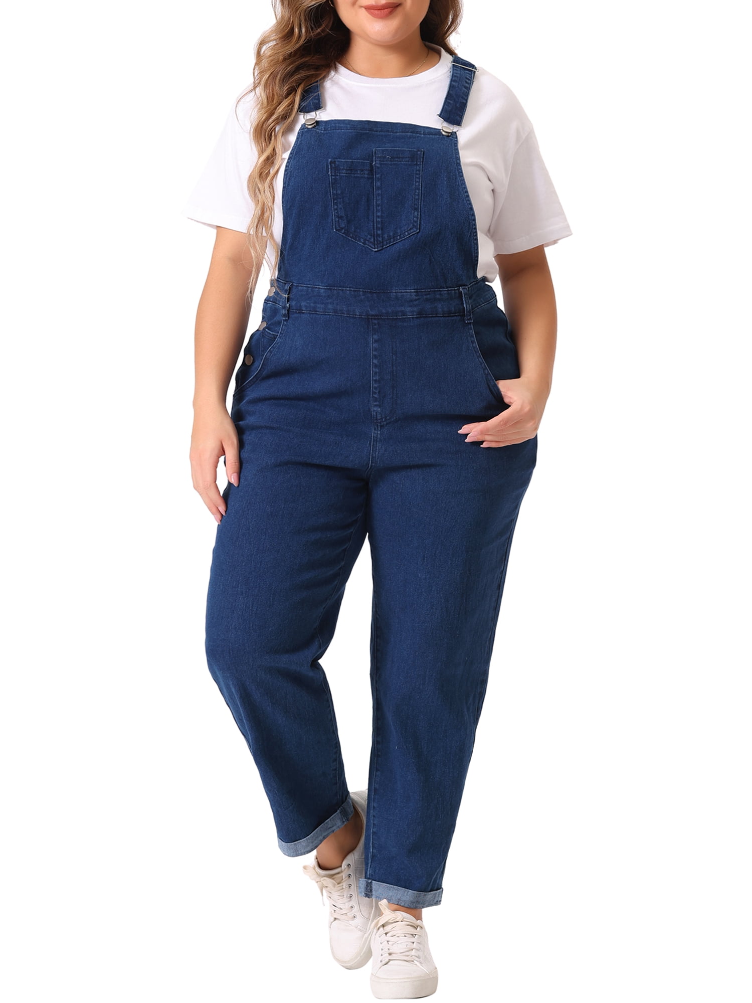 DARING DIVA Women's Plus Size Adjustable Bib Overalls Jeans Pants 1X Dark Blue