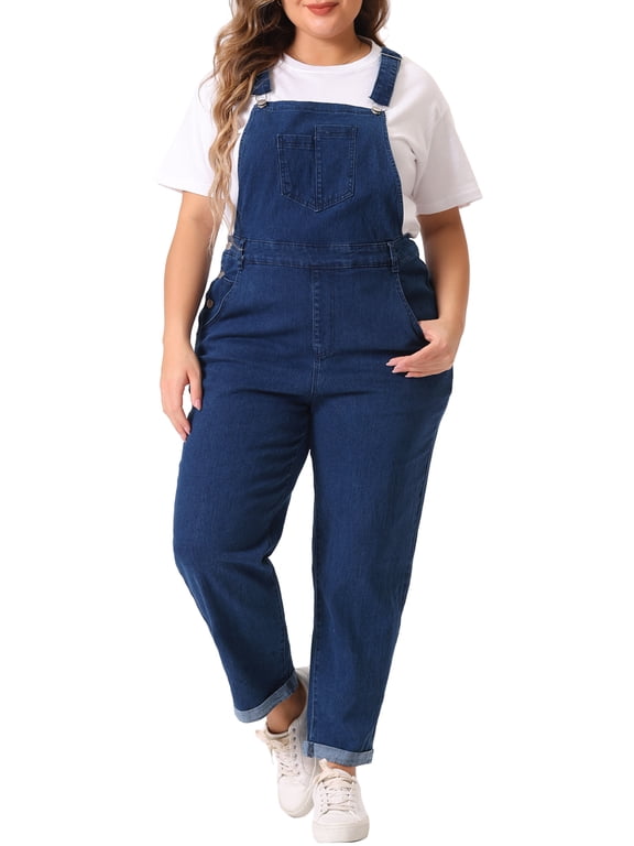 Women's Plus Size Adjustable Bib Overalls Jeans Pants 3X Dark Blue